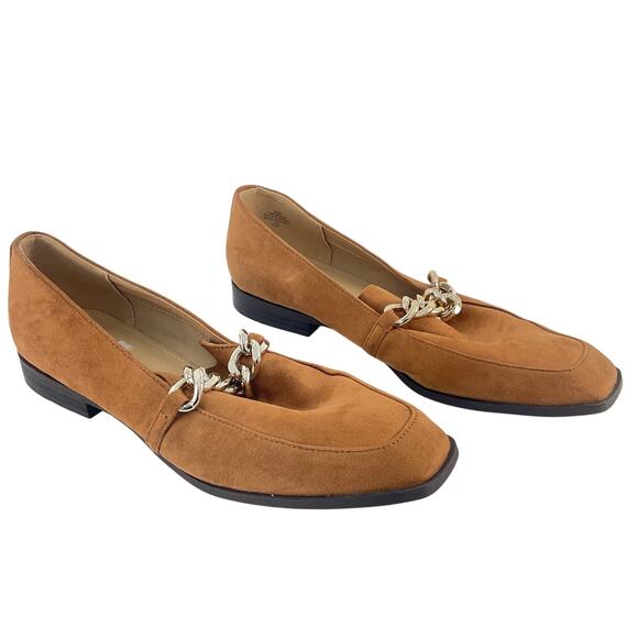 Nine West Tan Leather Chain Penny Loafers Women's Size 9.5 Preowned - Picture 1 of 7